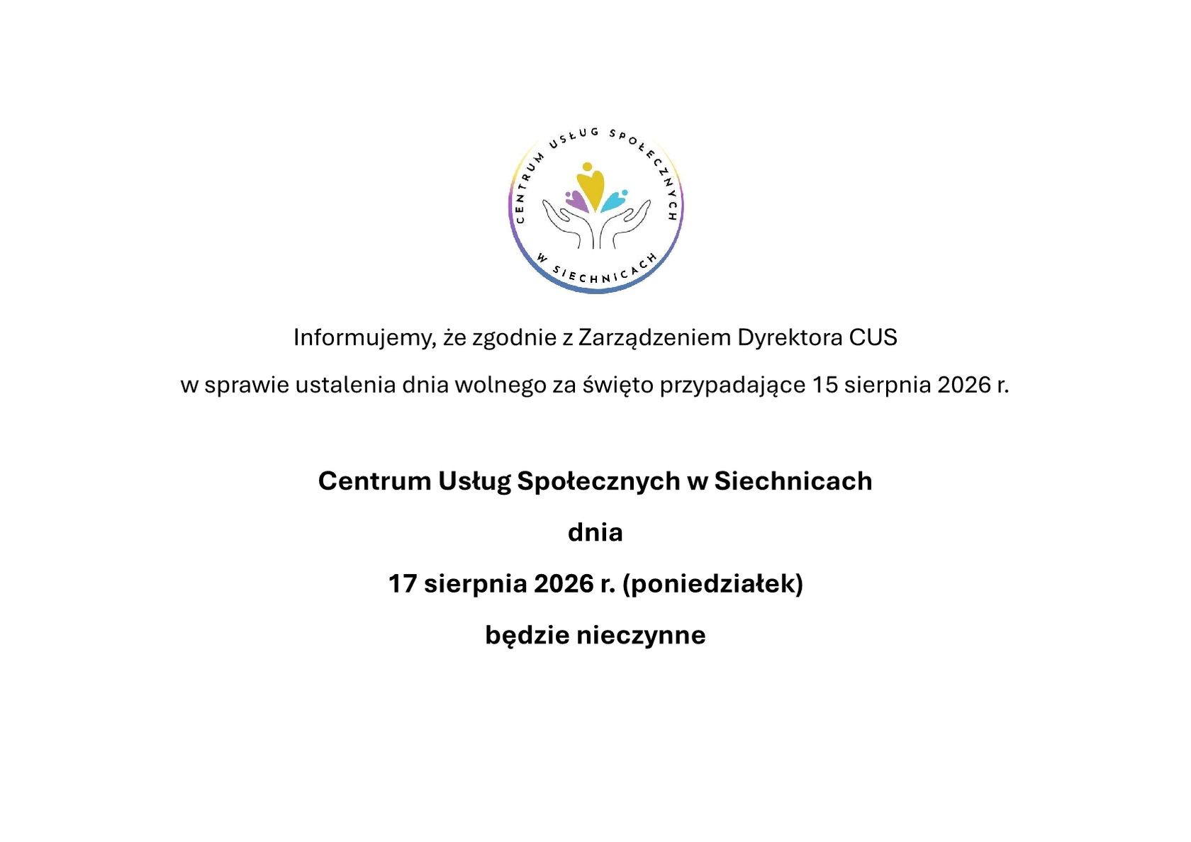 Informacja o zamknięciu ośrodka
